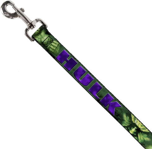 Dog Leash Hulk Face Close Up Action Pose Greens Purples 4 Feet Long 1.0 Inch Wide...