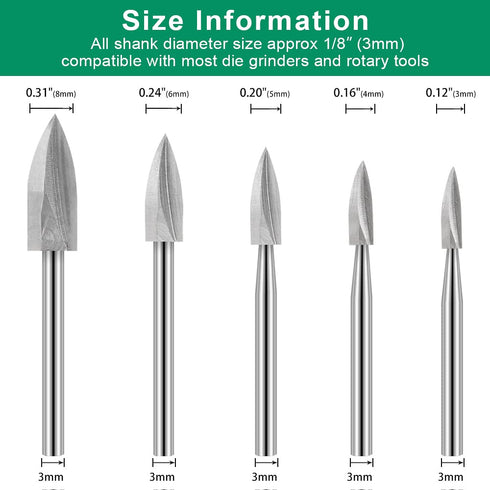 Wood Carving Drill Bits Set for Dremel Rotary Tool 5Pcs Engraving Drill Accessories Bit Wood Crafts Grinding Woodworking Tool with 1/8” Shank for ...