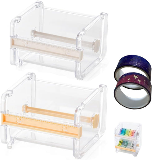 2 Pack Transparent Visible Desktop Washi Masking Tape Dispenser, Multi Tape Cutter,Roll Tape Holder, DIY Sticker Roll Tape Cutter Holder Storage (...
