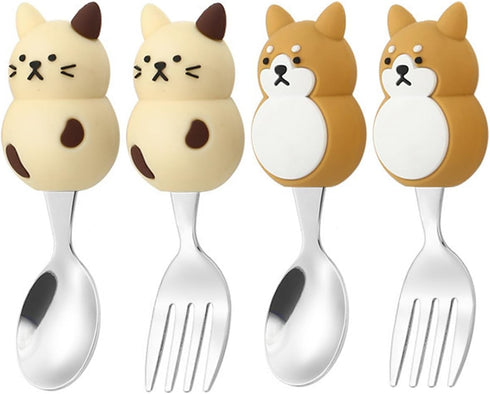 Toddler Utensils Baby Fork and Spoon Set with Case Food Grade 18/10 Stainless Steel Kids Silverware for Self Feeding Travel Flatware with Cute Han...