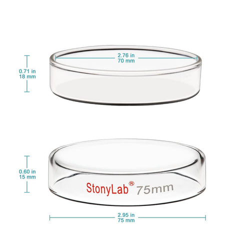 stonylab Glass Petri Dish, 75x15 mm Autoclavable Borosilicate Glass Cell Culture Dish Petri Dish with Clear Lid for Laboratory...