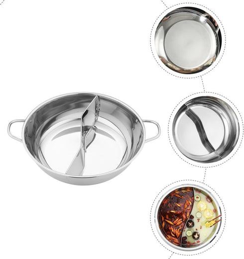 UPKOCH Stainless Steel Pot with Divider Weldless Hot Pot Two-flavor Soup Pot Shabu Shabu Pot Induction Cookware with Handle for Gas Electric Stove...