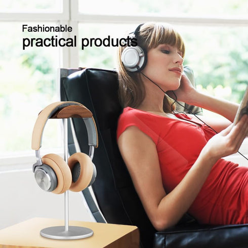 Micool Headphone Stand, Aluminium and Wood Gaming Headset Stand Holder for All Size Headphones with Stable Heavy Base, Headphone Holder for Desk...