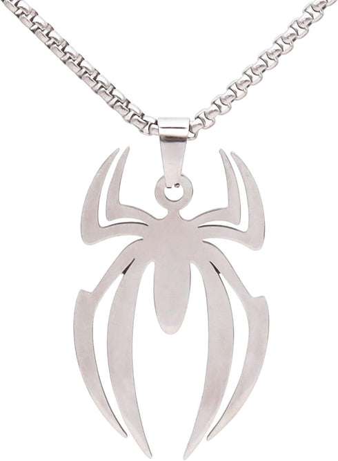 Spider Necklace For Men Pendant Black Silver Stainless Steel Gothic Vintage Cool Punk Unqiue Skull Head Spider Necklace For Men Son Boyfriend Husb...