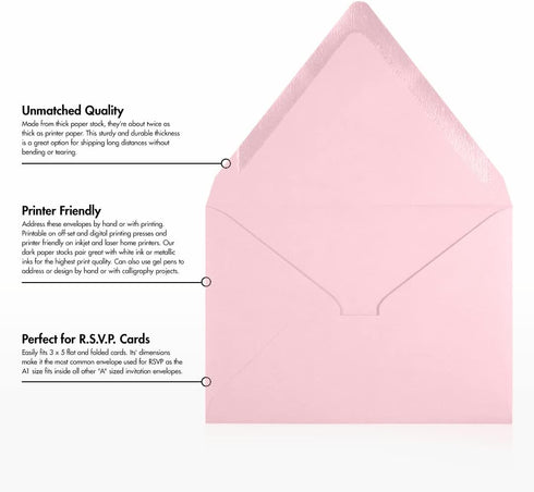 LUXPaper 4Bar A1 Contour Flap Invitation Envelopes | 3 5/8" x 5 1/8" | Candy Pink | 80lb. Text | 50 Qty...