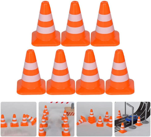 STOBOK Traffic Cone, 7pcs Traffic Signs Toys Miniature Traffic Road Cone Construction Toys Mini Cones Kids DIY Traffic Roadblock Toy for Kids Educ...