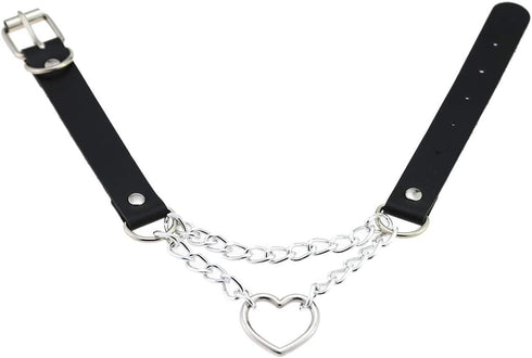 Women Heart Leather Choker Collar Necklace Goth Punk Rock Leather Pendant Necklaces...