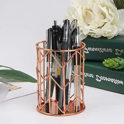 Pen Holder for Desk, Make Up Brush Holder Rose Gold Metal Wire Pencil Cup Holders...