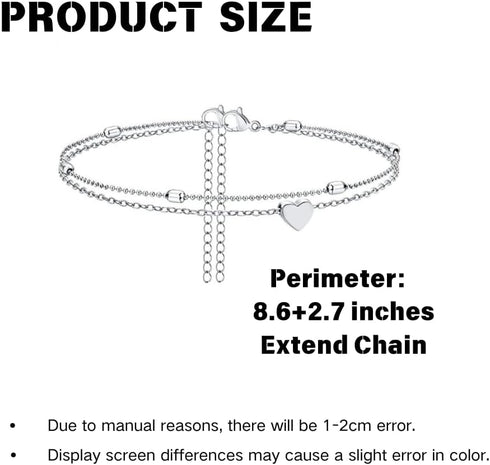 Layered Anklets Women Heart Silver Ankle Bracelet Charm Beaded Dainty Foot Jewelry for Women Summer Barefoot Beach Anklet...