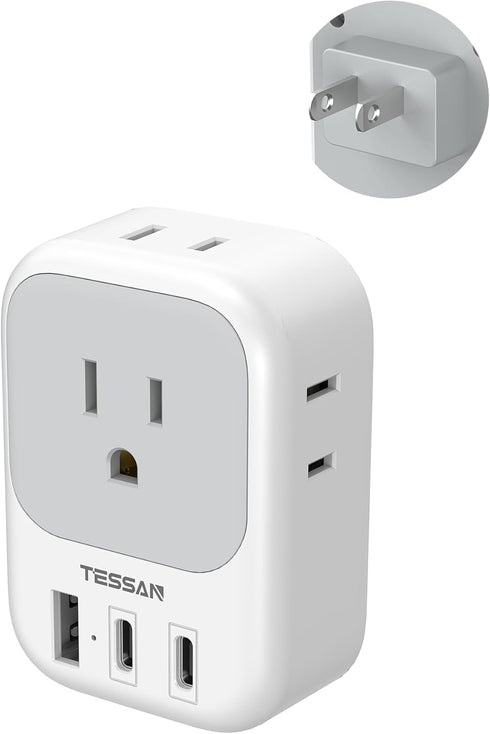 TESSAN US to Japan Plug Adapter 2 Prong to 3 Prong Outlet Adapter with 4 Outlets 3 USB (2 USB-C), Outlet Converter US to Japan China Mexico Philip...