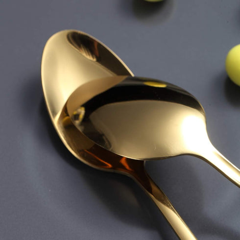 Gold Dinner Spoon of 4, Berglander 7.5" Stainless Steel Titanium Plating Shiny Gold Soup Spoons Silverware, Golden Soup Spoon Table Spoon Set Stur...