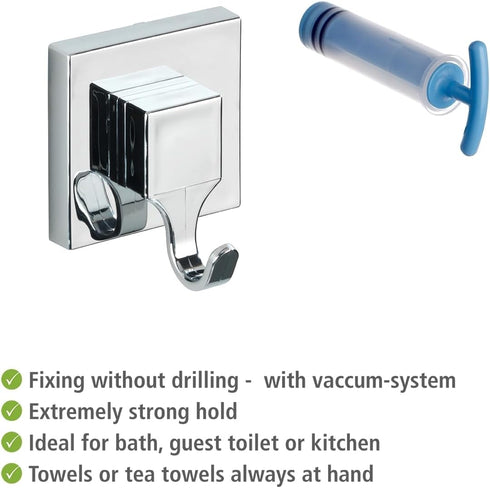 Wenko "Quadro Wall Hooks with Vacuum-Loc, Silver, 2-Piece...