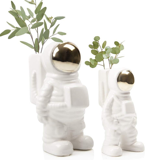 CHIVE - Astronaut Shape Vase, Planter Simple Modern Flower Bud Vase, White and Gold (Medium)...