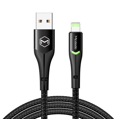 mcdodo Anti Bending Cable, 2 LED Switching Cord Nylon Braided Sync Charge USB Data 6FT/1.8M Cable Compatible New Phone List Below (6FT/1.8M, Black...