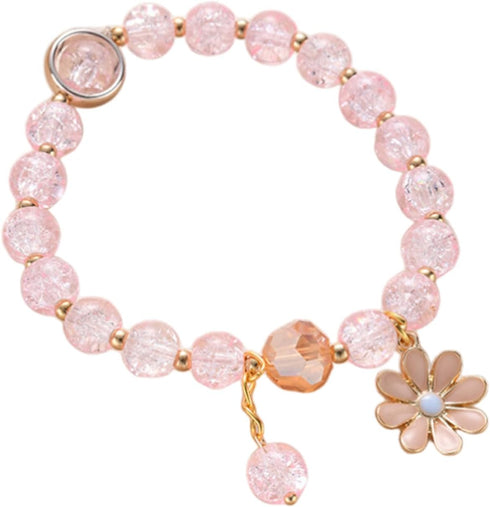 Colorful Flower Charm Bracelet - Boho Daisy Accessory with Crystal Beads Bracelet for Women Girls...