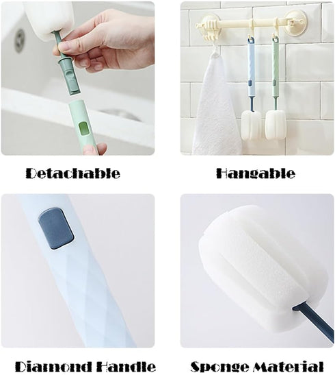 3PCS Removable Cleaning Sponges Brushes Bottle Cup Cleaning Brush Scrubber Cleaner with Plastic Long Handle(Colors Random)...