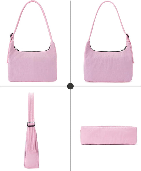 Mini Nylon Shoulder Bag for Women Small Crescent Purse Adjustable Quilted Strap for Travel Casual Everyday...
