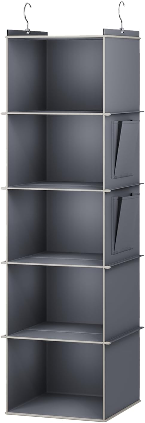 Hanging Closet Organizer, 5-Shelf Closet Hanging Storage Shelves, Grey...