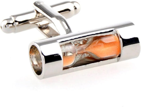 Sand Timer Hourglass Orange Sandtimer Pair Cufflinks in a Presentation Gift Box & Polishing Cloth...