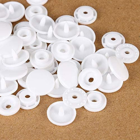 BaoQiu 200 Sets White Snaps T5 Size 20(1/2") Snaps High Quality Plastic Buttons Snap No- Sew Fasteners for Sewing Clothes, Cloth Diapers, Bibs Unp...