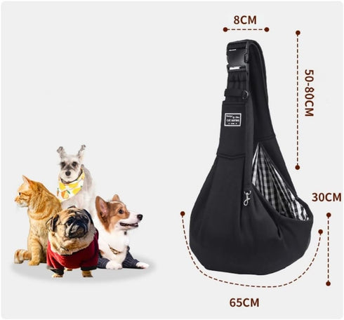Adjustable & Reversible Dog/Cat Sling Carrier – Comfortable Pet Travel Bag for Small to Medium Dogs & Cats with Secure Strap Buckle (Black)...