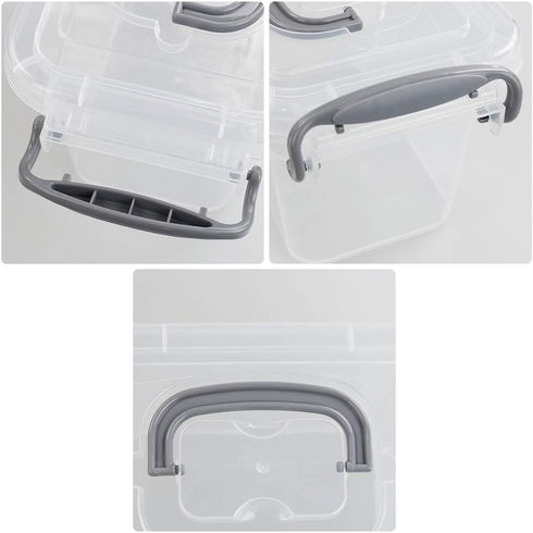 1.5 L Tiny Plastic Bins Boxes with Gray Handle, Mini Plastic Storage Box Organizer, 6-Pack...