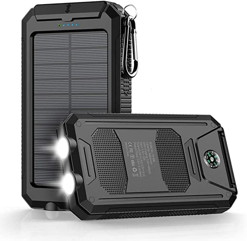 Power-Bank-Portable-Charger-Solar - 36800mAh Waterproof Portable External Backup Battery Charger Built-in Dual QC 3.0 5V3.1A Fast USB and Flashlig...