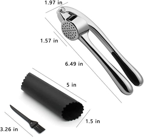 Garlic Press, Stainless Steel Garlic Press Tool with Cleaning Brush and Silicone Garlic Peeler 3 Pcs By Lechay...