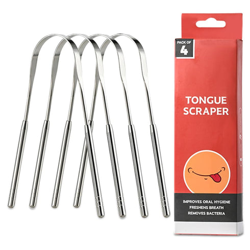 4 Pack Tongue Scraper for Adults, 100% Stainless Steel, Tongue Scrubber, Easy to Use, Tongue Cleaner for Oral Care & Hygien, Reduce Bad Breath...