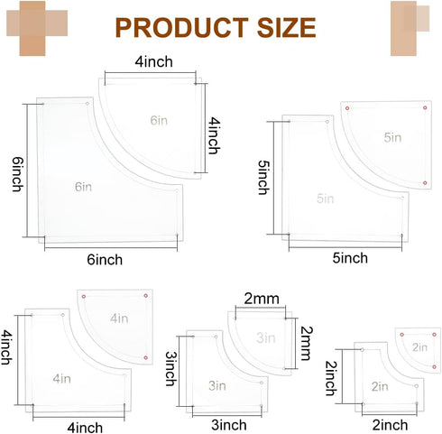 BENECREAT 10Pieces Quilting Acrylic Template Set, 2/3/4/5/6Inch Transparent Rulers with Film Protection, for DIY Kitchen Art Craft...