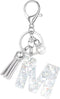 Women's Rhinestone Alphabet Letter Keychain Tassel, Simulated Pearls and Initial with Key Ring Bag Charm for Handbags...