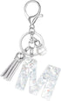 Women's Rhinestone Alphabet Letter Keychain Tassel, Simulated Pearls and Initial with Key Ring Bag Charm for Handbags...