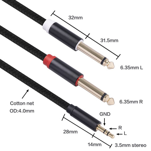 3.5mm to Dual 1/4 Adapter 1/8 to 6.35mm TS Mono Audio Cable Stereo Breakout Cord Y Splitter Compatible with iPhone, iPod, Computer Sound Card, Hea...