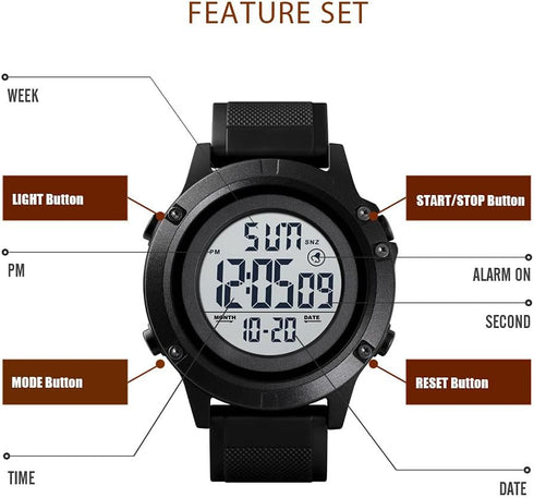Men's Digital Sports Watch Large Face Military Waterproof Watches for Men with Stopwatch Alarm...