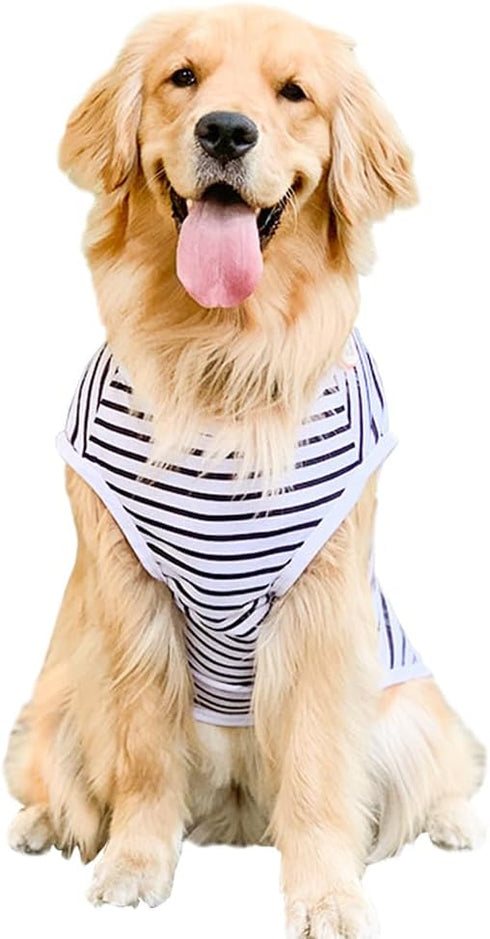 ANIAC Summer Dog Shirt for Medium Dog Girl Boy Striped Dog T-Shirt White Basic Tank Top Sleeveless Doggy Vest Spring Pet Clothes for Dog (White, 5...