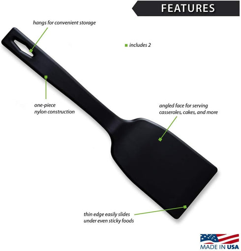 Rada Cutlery Kitchen Set Dessert Serving Spatulas-Premium Nylon Turner and Flipper-Black, 2 Pack, 7.5 Inch...