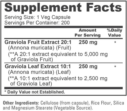 NusaPure Graviola 7,500 mg Equivalent per caps 200 Veggie (Non-GMO, Extract 20:1)...