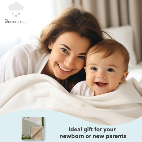 Organic Cotton Knitted Baby Blanket for Crib/Cot, Ultra Soft & Warm, Thick but Very Light, for Baby (40x32 in) - Rabbit...