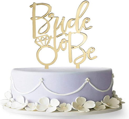 Bride to Be Cake Topper, Engagement, Bachelorette Party Decoration Supplies (Gold)...