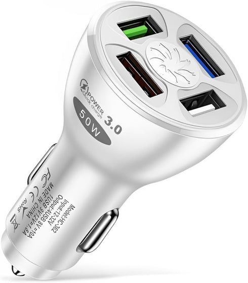 USB Car Charger, 4 Ports 50W with QC 3.0 Super Fast Charging, Cigarette Lighter USB Charger Adapter, Car Accessories, Compatible with Pro Max Andr...