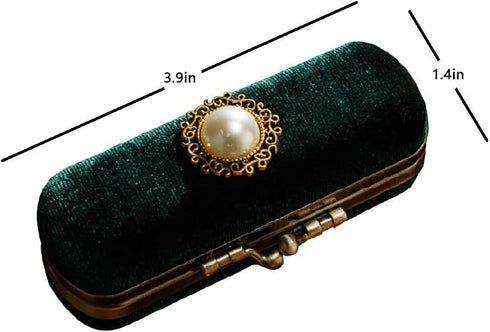 Lipstick Case Holder Fashion Cosmetic Travel Cases Retro Velvet Lipstick Box Lip Balm Organizer Bag Durable Soft Cosmetic Storage Case with Mirror...