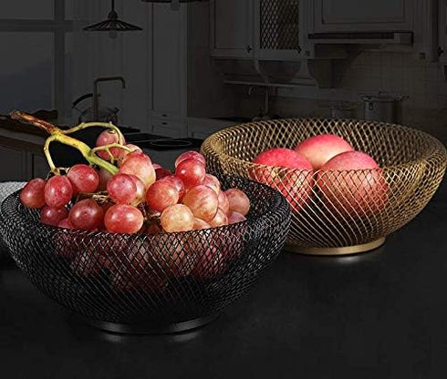 Cq acrylic Fruit Basket For Kitchen,Fruit Basket With Banana Hanger,Fruit and Vegetable Storage Holder For Kitchen Countertop,Golden...