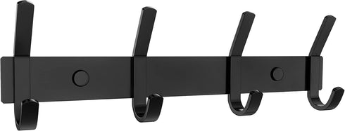 Matte Black Coat Rack Wall Mount – 12 Inch Stainless Steel Hook Rail with 4 Double Coat Hooks – Wall Mounted Entryway Organizer for Coats, Hats, B...