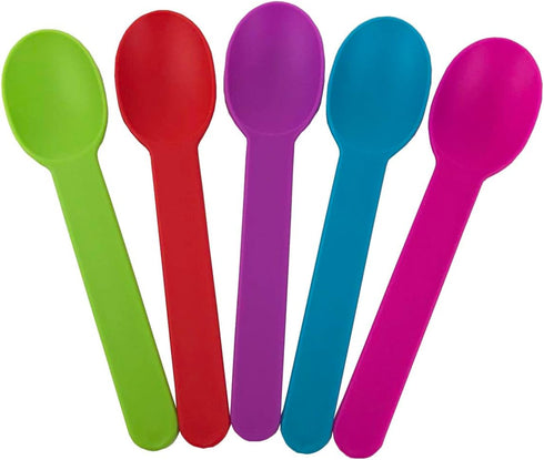 Disposable Mixed Color Assorted Heavy WideHandle Plastic Spoons Frozen Yogurt Spoon,Ice Cream Spoons,Frozen Dessert Spoons 50Pc...