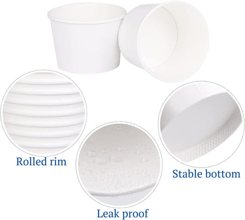 Paper Ice Cream Cups 4oz Small White Dessert Bowls Frozen Yogurt Cup White Dessert Bowls Frozen Dessert Supplies Pack of 50 count...