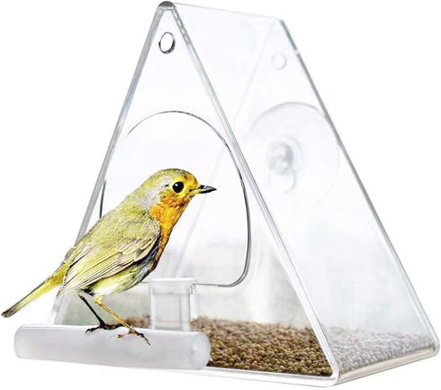 Hanging Bird Feeder, Clear Acrylic Window Birdfeeder with Chains, Squirrel Proof Decorate Triangle Outdoors Wild Bird Feeders for Finch, Warblers,...