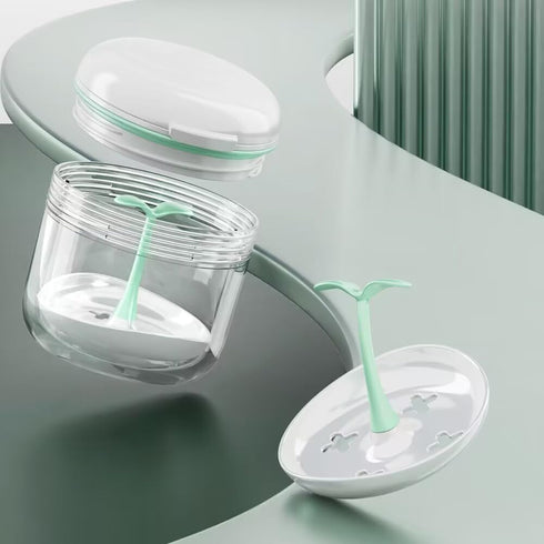 Denture Bath Cup?Retainer Cleaner Case Box,Night Mouth Guard Case Holder,Storage Soak Container with Drain Tray for Travel Cleaning with Mirror an...