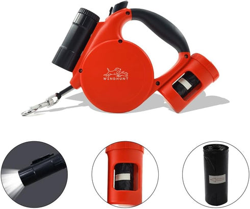 Retractable Dog Leash with Flashlight,Dispenser and Poop Bag Heavy-Duty Nylon Tape for Small,Medium Dogs and Cats One-Handed Brake and Lock.360°Ta...