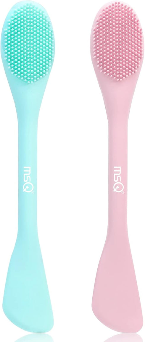 MSQ Silicone Face Mask Brush, Soft Facial Cleansing Scrubber, 2 Pack Double-End Facial Mask Brush for Mud, Clay, Charcoal Mixed Mask, DIY, Skincar...