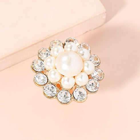 Vintage CZ Flower Pearl Statement Ring for Women Girls Gold Plated Adjustable Expandable Cubic Zirconia Imitation Pearls Open Wrap Promise Engagem...